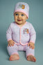 3 Pcs Newborn Baby Pink Cute Animal Cartoon Print Long Sleeve Body Suit with Hat, Comfortable Spring And Autumn Outdoor Wear BS6409A